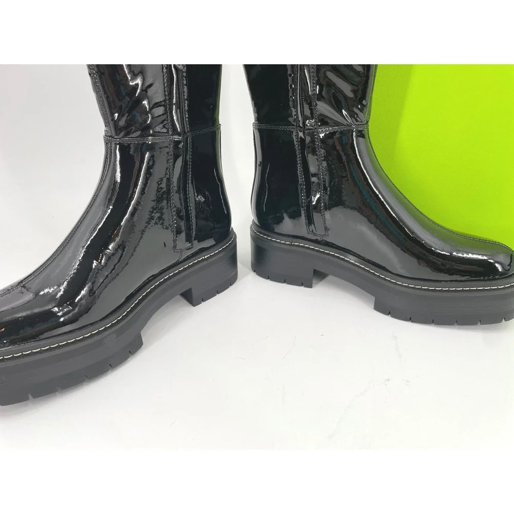 Sam Edelman Lydia Over The Knee Boots Womens 6.5 Black Patent Lug Sole NIB $225